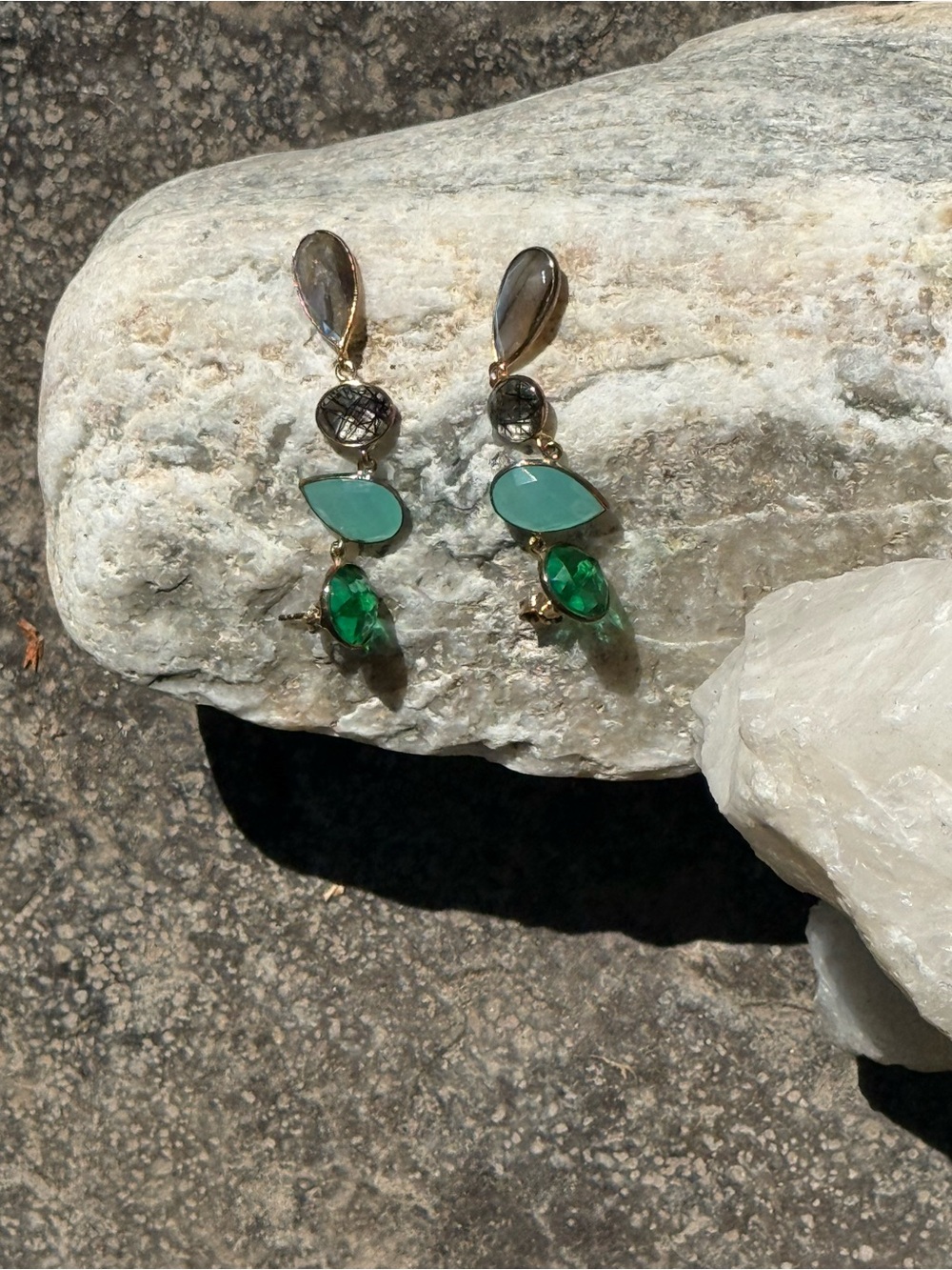 Green Multi-Stone Drop Earrings - Women Jewelry gold